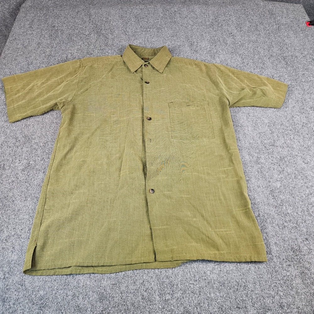 Bruno B Mens Medium Olive Green Sueded Short Sleeve Button Down Shirt Italy